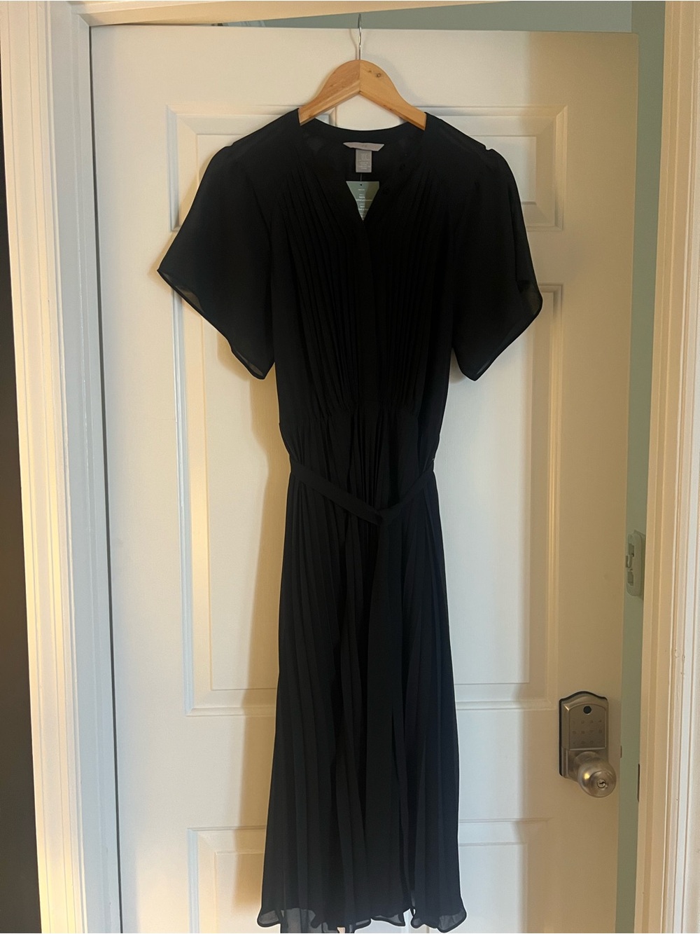 H&M Black Pleated Midi Dress with Tie Waist